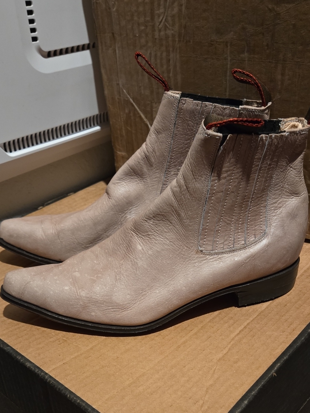 Beige Leather Charro Boots.